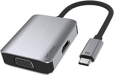 Mowsil USB Type C to VGA+HDMI Dual Adaptor