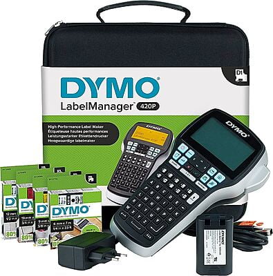 DYMO LabelManager 420P High Performance Rechargeable Portable Label Maker Kit with 4 Rolls of D1 Labels & Carrying Case