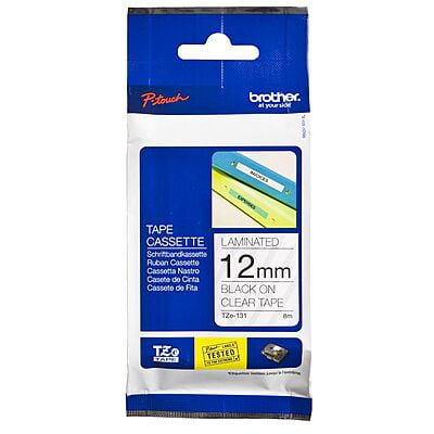 Brother P-touch TZE131 | 12mm Black Print on Clear Laminated Tape