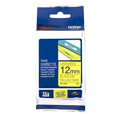 Brother P-touch TZE631 | 12mm Black Print on Yellow Laminated Tape