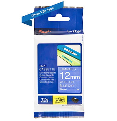 Brother TZe-535 Labelling Tape Cassette – White On Blue, 12mm wide