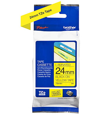 Brother TZe-651 Labelling Tape Cassette – Black on Yellow, 24mm wide