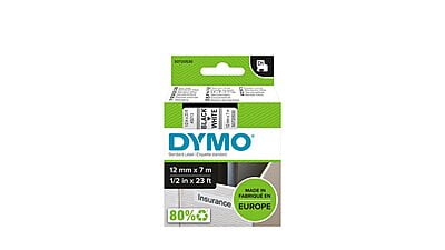 DYMO D1 Standard Labels Black Text on White Label 12MM x 7M-S0720530