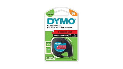 DYMO LetraTag® Plastic Labels Black Text on Red Label-S0721630