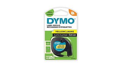DYMO LetraTag® Plastic Labels Black Text on Yellow Label-S0721620