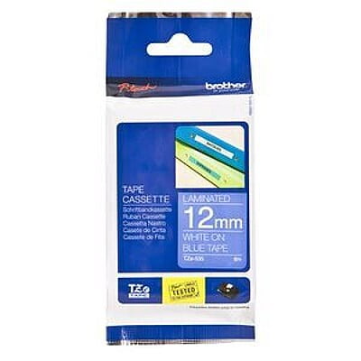 Brother P-touch TZE535 | 12mm White Print on Blue Laminated Tape