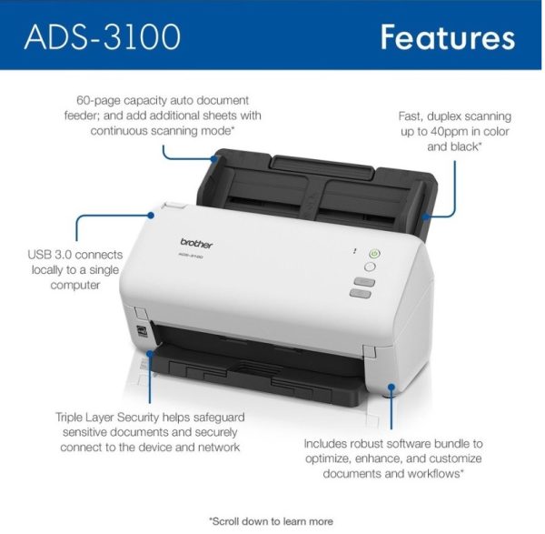 Brother ADS-3100 High-Speed Desktop Scanner - USB Connectivity - Image 3