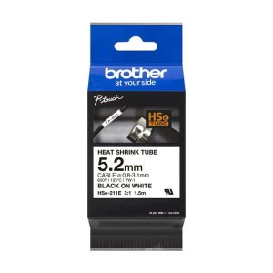 Brother HSe-211E Black on White Heat Shrink Tube Tape – 5.2mm