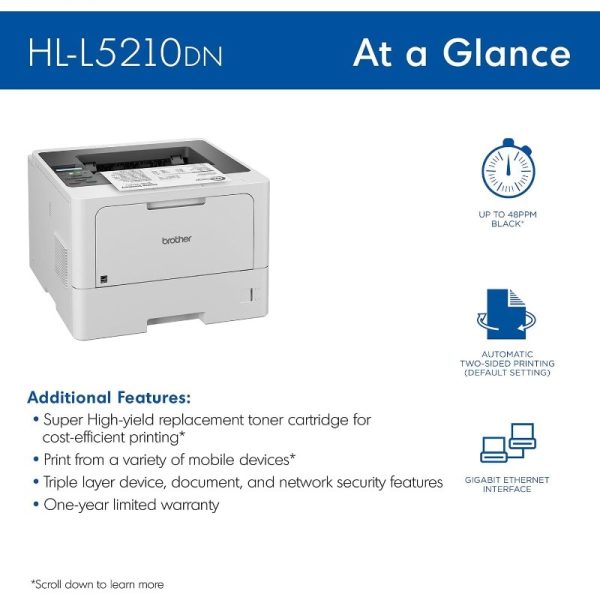Brother HL-L5210DN Monochrome Laser Printer with Duplex & Network Connectivity - Image 3