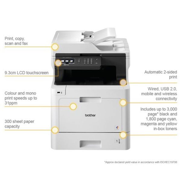 Brother MFC-L8690CDW A4 Colour Laser Printer, Wireless, PC Connected and Network, Print, Copy, Scan, Fax and 2 Sided Printing - Image 4
