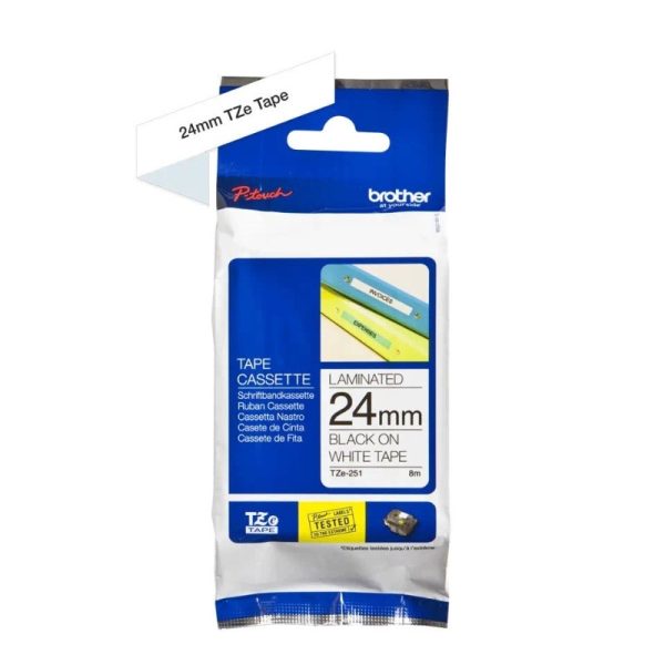 Brother TZe-251 Labelling Tape Cassette – Black on White, 24mm wide