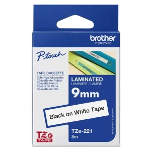 Brother P-touch TZE221 9mm Black Print on White Laminated Tape