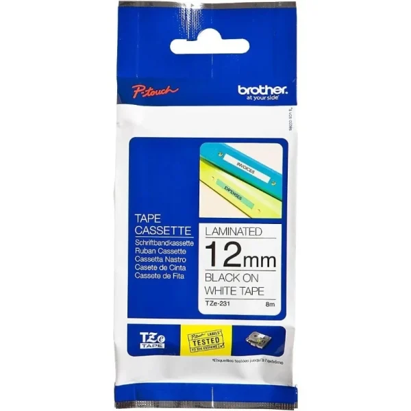 Brother TZE231 - 12mm Black Print on White Laminated Tape - Image 3