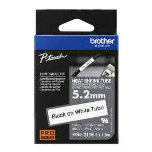 Brother HSe-211E 5.2mm Heat-Shrink Tube Tape Black on White UAE