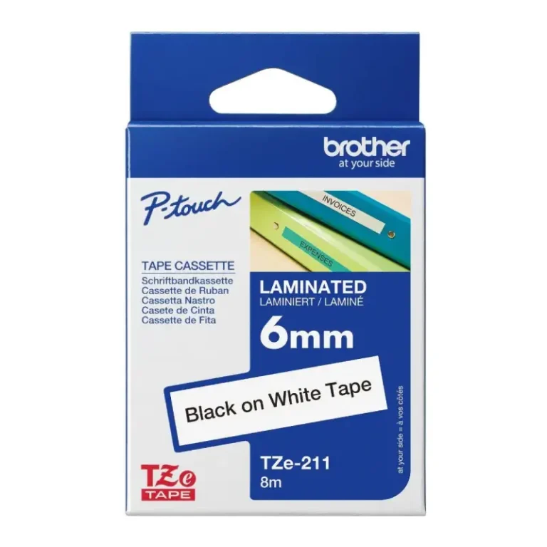 Brother TZe‑211 6 mm Black on White Laminated Label Tape UAE
