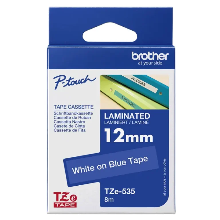 Brother TZe-535 12 mm White-on-Blue Laminated Label Tape