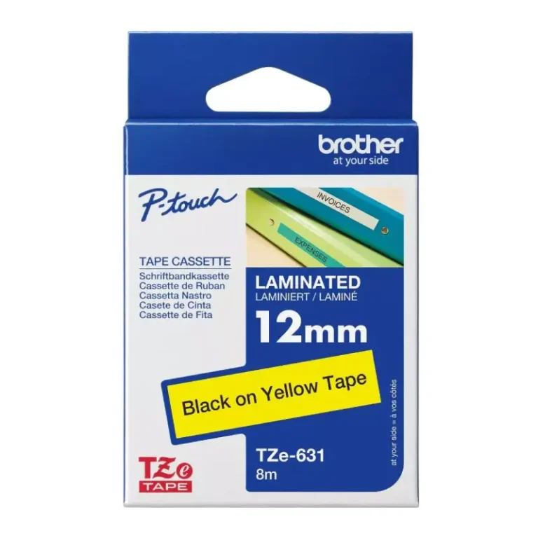 Brother TZe-631 12 mm Black-on-Yellow Laminated Label Tape