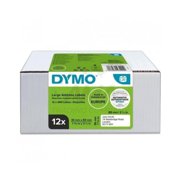 Dymo 99012 Labelwriter Large Address Labels 36 X 89mm- Pack of 12 Rolls