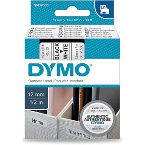 DYMO D1 Standard Labels Black Text on White Label 12MM x 7M-S0720530