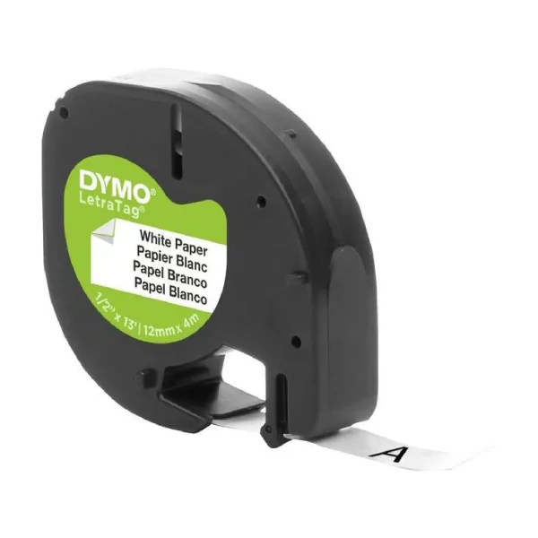 Dymo Tape 12Mmx4M Paper White, Black On White Label - S0721510 - Image 2