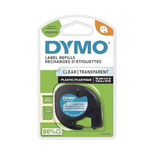 Dymo LetraTag Tape 12mmx4m , Black On Clear Plastic Label - S0721530