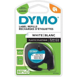 Dymo LetraTag Tape 12mmx4m , Black On White Plastic Label - S0721660