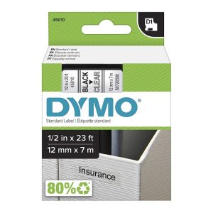 DYMO Standard D1 45010 Labeling Tape Black Print on Clear Tape - 12mmx7mm | S0720500