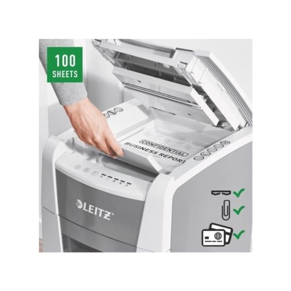 Leitz IQ Auto feed Small Office Cross Cut 100 Automatic-Paper Shredder P4 - Image 3