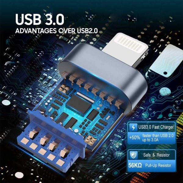 Mowsil Lightning Male to USB A 3.0 Female Adapter for iPhone OTG - Image 3