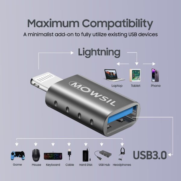 Mowsil Lightning Male to USB A 3.0 Female Adapter for iPhone OTG - Image 4