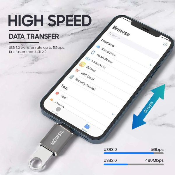 Mowsil Lightning Male to USB A 3.0 Female Adapter for iPhone OTG - Image 2