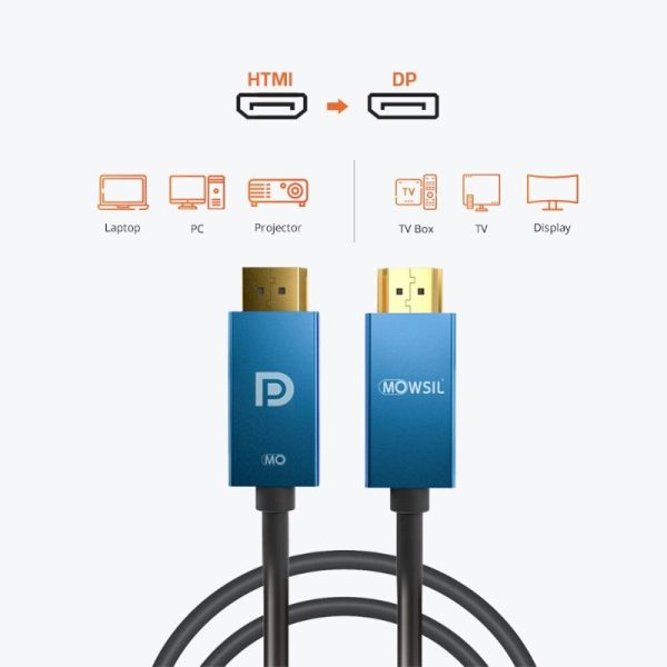 Mowsil HDMI to DP 4K Cable - 2Mtr - Image 2