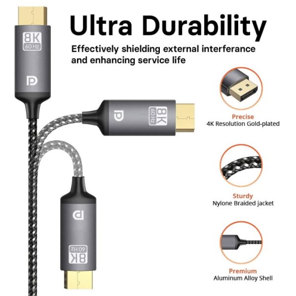Mowsil DP 4K 60Hz 1.2v Cable Braided - 1Mtr - Image 2