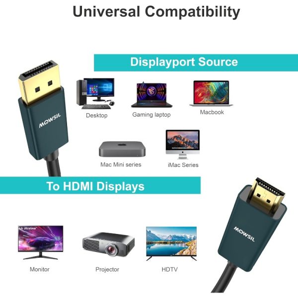 Mowsil HDMI to DP 4K Cable - 3Mtr - Image 2