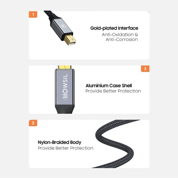 Mowsil Mini DP to HDMI 4K Cable - 2M - Image 5