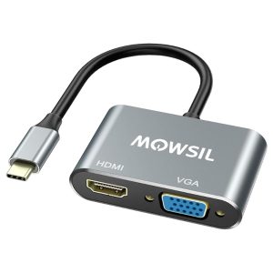 Mowsil USB Type C to VGA+HDMI Dual Adapter