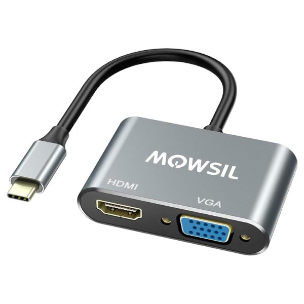 Mowsil USB Type C to VGA+HDMI Dual Adapter