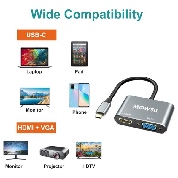 Mowsil USB Type C to VGA+HDMI Dual Adapter - Image 4