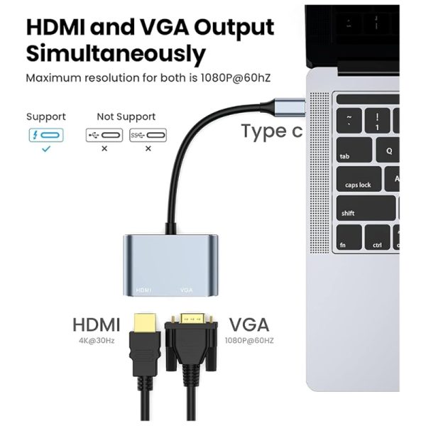Mowsil USB Type C to VGA+HDMI Dual Adapter - Image 3