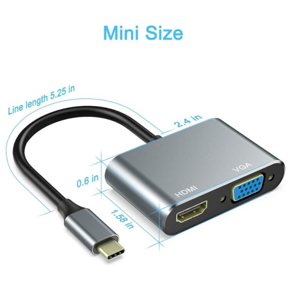 Mowsil USB Type C to VGA+HDMI Dual Adapter - Image 2