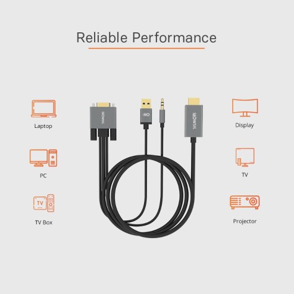 Mowsil VGA to HDMI Cable 2Mtr with Audio - Image 2