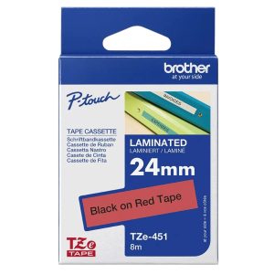 Brother P-touch TZe-451 - 24mm Black Print on Red Laminated Tape