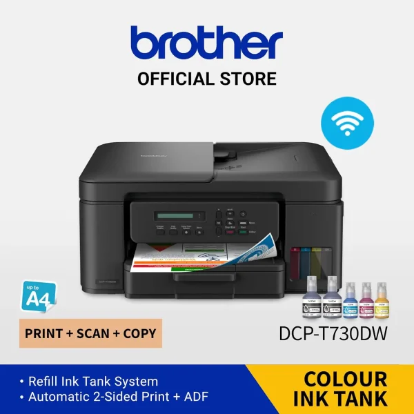 Brother DCP-T730DW Wireless All In One Ink Tank Printer with Automatic 2 Sided, Mobile Print And Scan, High Yield Ink Bottles - Image 3