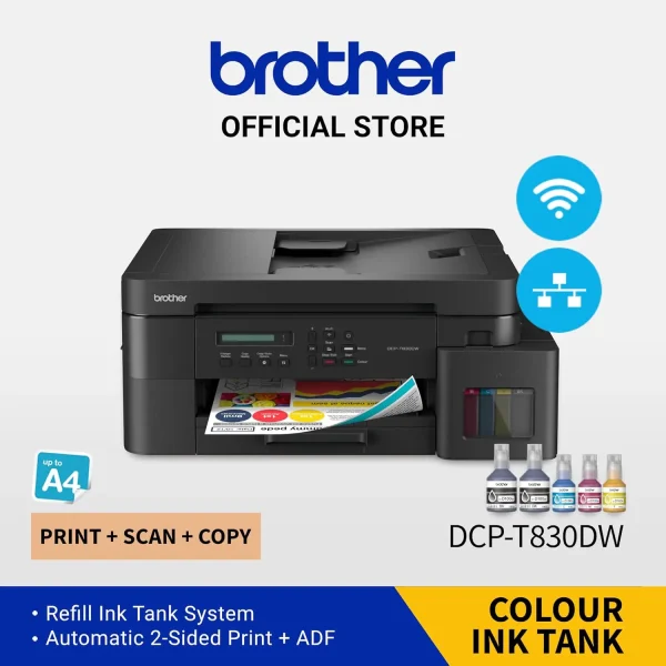 Brother DCP-T830DW Wireless All In One Ink Tank Printer with Automatic 2 Sided, Mobile Print And Scan, High Yield Ink Bottles - Image 3