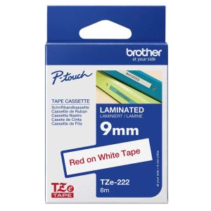 Brother P-touch TZE222 | 9mm Red Print on White Laminated Tape