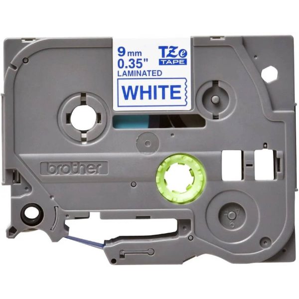 Brother P-touch TZE223 | 9mm Blue Print on White Laminated Tape - Image 2