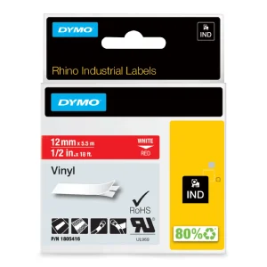 DYMO Industrial Vinyl Labels 12MM- White on Red - 1805416