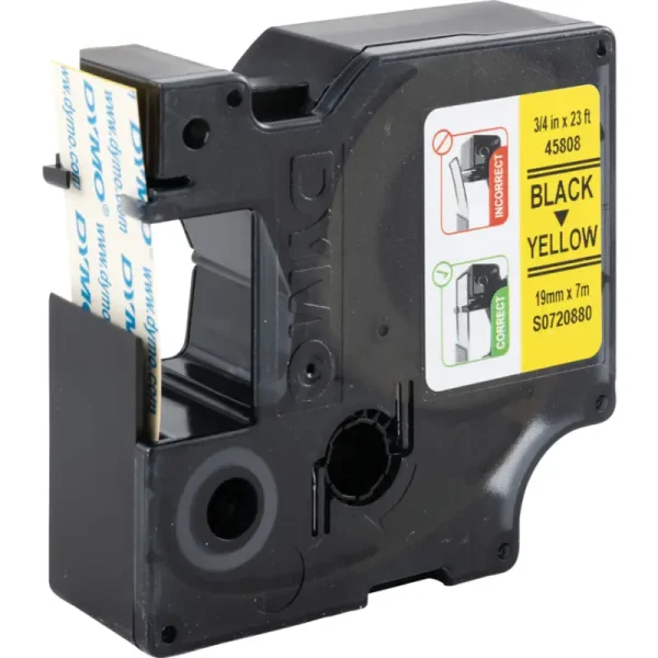 DYMO Standard D1 45808 Labeling Tape Black Print on Yellow Tape – 19mmx7mm | S0720880 - Image 2
