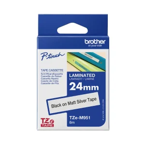 Brother TZE-M951 – 24mm Black Print on Matt Silver Laminated Tape