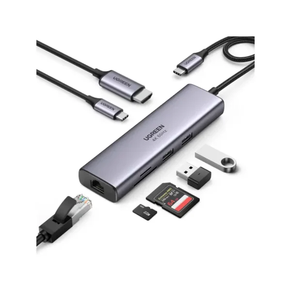 UGREEN 7-in-1 USB-C Hub – 4K HDMI, 100W PD, Gigabit Ethernet & Card Reader (Model 60515) - Image 2